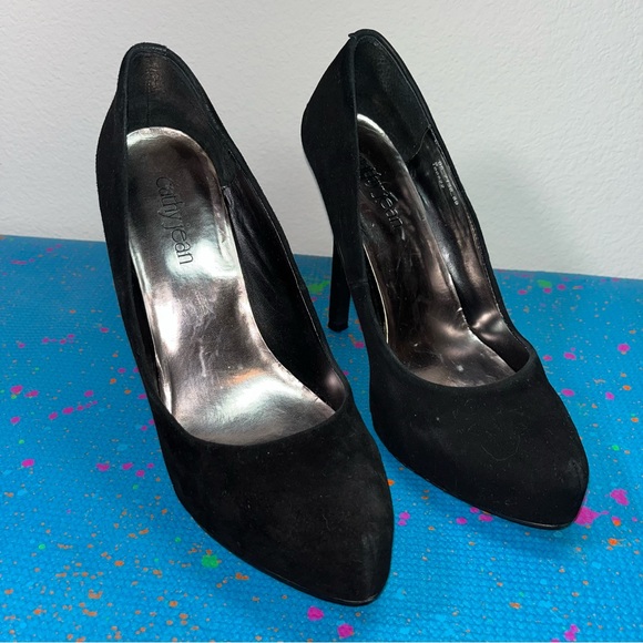 Cathy Jean Pump Heels Build-in Platform Black suede women’s size 9 leather - Picture 2 of 11